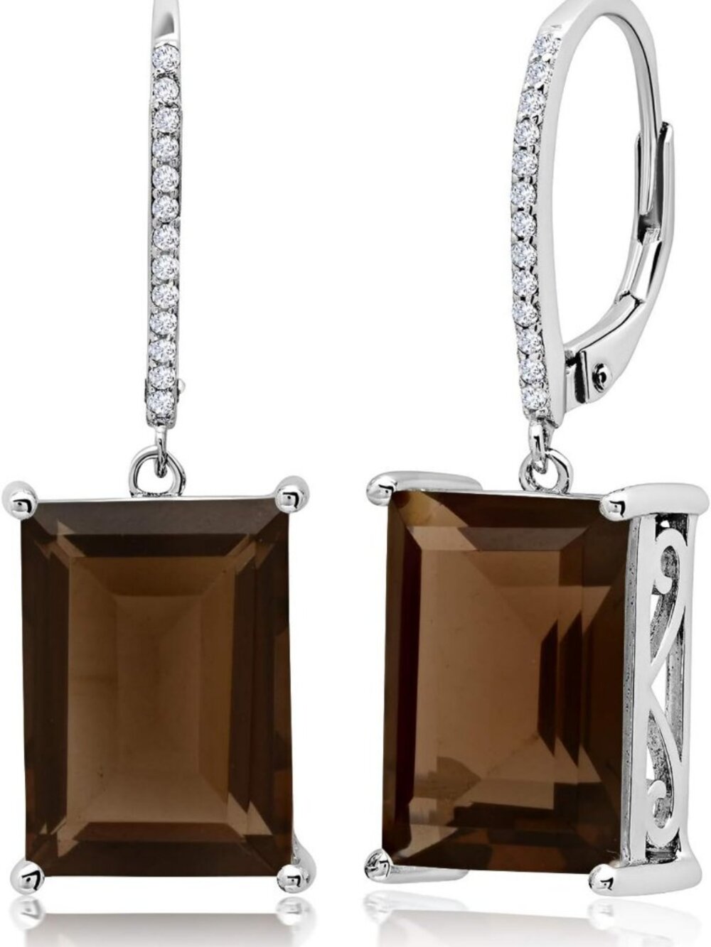 Emerald Cut Gemstone Dangle Earrings in 925 Sterling Silver with White Topaz